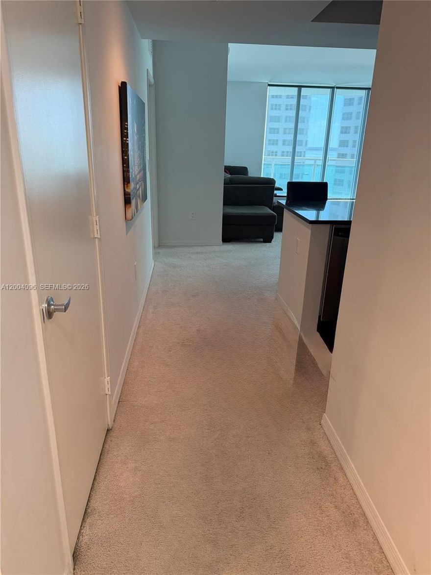 Welcome to the most spacious floor plan in this luxury building with 2beds /2.5 baths corner unit. Amazing sunset and partial bay views. Floor to ceiling glass windows, new carpet, freshly painted. Chef kitchen with SS appliances. Master bedroom has a huge walk-in closet and a luxury spa bathroom with tub. 24/7 concierge service, valet parking. Walking distance to Mary Brickell Village, Brickell Center, best restaurants in the Brickell area. Rent includes water, basic cable, internet and one assigned parking.