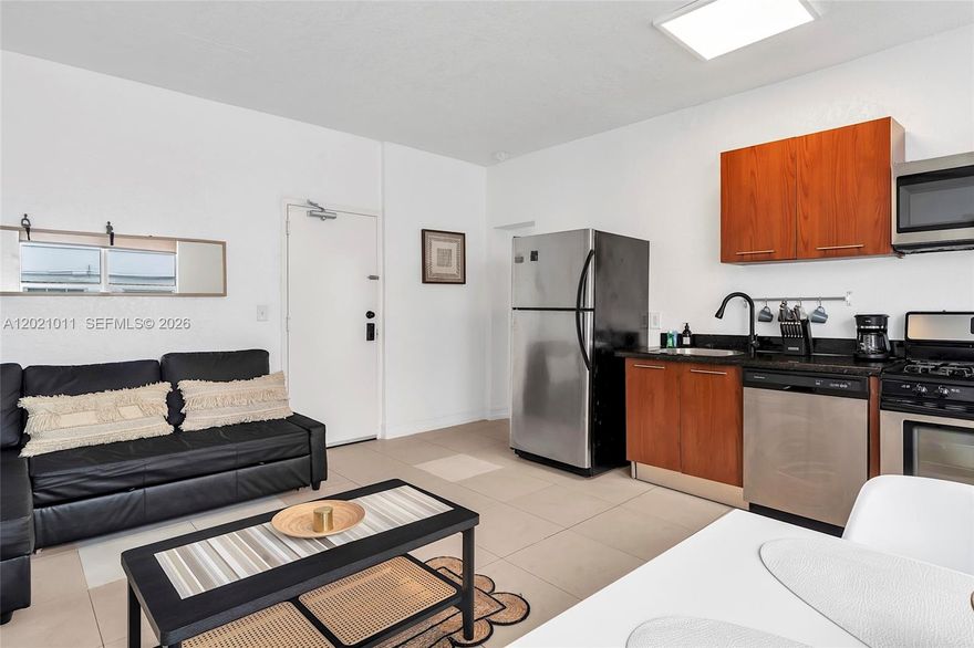 Completely Renovated,  Fully Furnished 1-Bedroom, 1-Bathroom Residence at The Bayliss, a classic Art Deco building. This bright unit features updated kitchen cabinetry, stainless steel appliances, a gas stove, tile floors, high ceilings, hurricane-impact windows, and tasteful contemporary furnishings. The residence feels larger than reflected in the tax record and offers a private, quiet setting as the only apartment off the first-floor lobby, with a conveniently located laundry room just steps away. Recent building upgrades include a new water heater installed in 2022, roof improvements completed in recent years, and the building successfully passed its 40-year recertification in 2019. Prime South Beach location — walking distance to Española Way, Lincoln Road, Ocean Drive, Washington Avenue, the beach, Collins Avenue, and more. A true South Beach gem and a must-see.