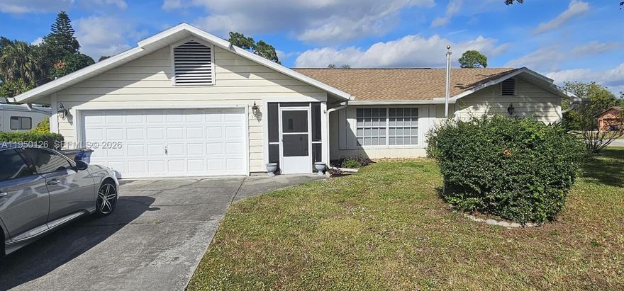 Spacious 3 bedroom 2 Bath home on a corner Lot. Situated in a highly desirable location of Lehigh Acres Florida.
This home is well maintained by one owner and ready to move in. New roof in 2022 and the backyard is partially fenced which has storage shed that can be used for your personal workshop. No HOA fees or restrictions. Bring your Boats, RV's and recreational toys. Close to all conveniences, recreation, International Airport and restaurants.
Bring all offers.