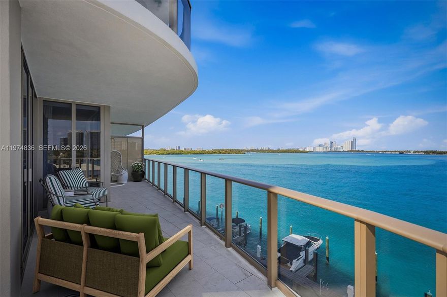 Wake up everyday to sparkling turquoise water and shimmering skyline views in this one of a kind, corner residence! Onda #506 offers 3,523 interior and 1,526 exterior square footage. The wrap around terrace provides true South Florida indoor outdoor living! Bespoke design with the finest window treatments and wall coverings by Elizabeth Ghia Interiors includes a private elevator foyer welcoming guests to your home! Features include vintage Murano chandeliers, Snaidero kitchen with marble countertops and premium Miele appliances. 4 bedrooms each with en suite baths and oversized closets. Floor to ceiling sunrise and sunset views. The cherry on top of #506 is the one of kind media den transformed into the chicest movie room in Miami! A waterfront, boutique enclave of only 41 owners offering all the conveniences of a private home with the luxury of a white glove condo! Ugo Colombo's 'Onda' by award-winning Arquitectonica includes a stunning infinity edge, rooftop pool, jacuzzi, and dining area along with 24 hour security. You'll enjoy valet or self parking (2 spots), a modern gym, private spa, yoga room, steam, sauna, treatment areas, EV chargers, individual storage area, paddleboards, and kayaks! The Bay Harbor / Bal Harbour zip code is one of the hottest residential areas in the country with residents enjoying the Bal Harbour Shops, restaurant lined streets, and the beach lifestyle.