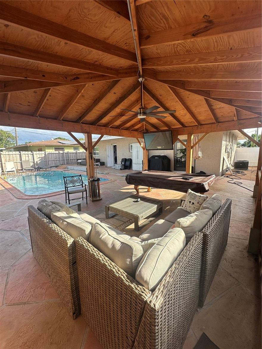 Completely renovated house in Pompano Beach 
Hidden gem with a perfect patio new pergola and full renovated large swimming pool 
Spacious 3/2 with plenty of natural light and good kitchen space . This home has endless possibilities. Large backyard with more than enough space for any additional add ons. The driveway can hold up to 4 cars and guest parking is right around the corner. The home is centrally located just 2 minutes away from east I-95 and a few miles away from the Beach. Don't miss out on this great opportunity
Ready for inspections its a very good property.