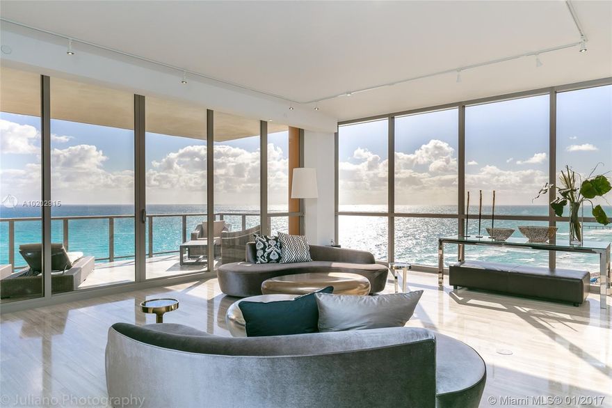 Uniquely finished with marble flooring throughout. Equipped with fully integrated Crestron system. Elegant wall wall coverings, crystal chandeliers, leather-clad closets, Dornbracht fixtures, active fireplace, 10'6 ceilings, Italian kitchen w/ Miele appliances, and onyx master bathrooms. Enjoy a private outdoor plunge pool and summer kitchen. Building features a Rolls Royce house car, daily breakfast, spa with Hamman, cinema and on-sight food and beverage.