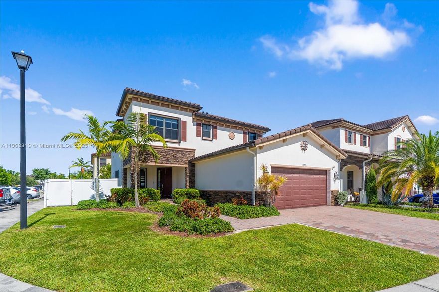 An absolute gem waiting for you! Beautiful 5 bed 3 baths corner home in the exclusive community of Bonterra. Home features an upgraded kitchen, beautiful tile downstairs, high quality vinyl upstairs, zebra and black-out blinds, scenic lighting, spacious rooms, huge master, spacious closets, water filtration system, pavered patio area with enough green area for children or adults to play, 2 car garage, new exterior fence and much more!  With its open layout, bright natural light throughout and spacious rooms, including full bathroom and bedroom downstairs, this home is perfect for a new family who wants the comforts and tranquility of a resort-style community while being close to all the action this city has to offer. Gated entry, community pool, gym and more! See it today!!!