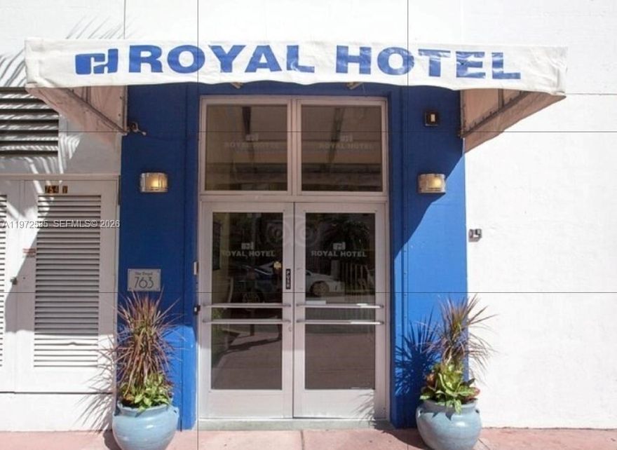 Motivated Seller. Rent day one. Dont wait. No restrictions. Turn Key Investment Furnished Studio Apartment with a lot of Natural Light and only 2 blocks from Ocean Blv/Beach in South Beach. Location, location. In the charming Hotel Royal Condominium at 763 Pennsylvania Ave. Located on the top 3rd floor nestled in a prime corner open sky views.
Airbnb Great rental income. 

HOA 830 includes all utilities plus tv cable and wifi internet. 6 months special assessment 930.