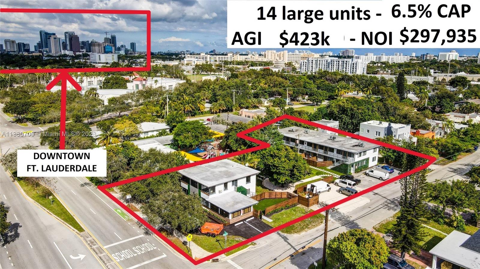 New to market Extensively Renovated Apartment Complex Completed in 2022 Producing $423k Gross on annual Leases, $289,617k NET @ 6.5% CAP Properly Underwritten on sale-price taxes, Expenses, Vacancy & Maintenance 14 large units with 26 bedrooms, 80 windows, Private yards, 23 Parking spots. 10,000sqft, 3 lots totaling Half an acre Impact Windows & Doors, Kitchens, Railings, Plumbing & Driveway Paving 2019 HVAC & Updated electric & New Roof with 20 year warranty 40 Year certification in 2019 4 Point Wind Inspection 2023 located in a Million-dollar home neighborhood, on 4th Avenue, very close to near Downtown Las Olas, International Airport & Shipyard, Marina Mile Yacht industry. High Demand area for Airline & Ship workers, Stewardesses, Traveling Nurses, Remote workers.