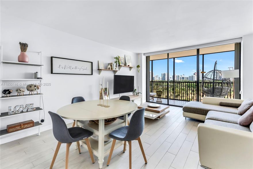 FULLY UPDATED 1BR/1.5BA unit with stunning panoramic views of golf course, city line & pool! This bright and spacious condo features MODERN AND OPEN KITCHEN WITH QUARTZ COUNTER TOPS & STAINLESS STEEL APPLIACNCES, sleek porcelain tile floors throughout, freshly painted interiors, UPDATED bathrooms ALL IMPACT WINDOWS AND SLINDING GLASS W/ BLACKOUT ELECTRIC BLINDS. A/C 2024!  Includes 24/7 security, with a renovated lobby and hallways, covered garage parking, and unlimited guest parking. Amenities include pool, sauna, jacuzzi, gym, clubhouse, card room, and library. Maintenance covers water, cable, flood insurance, fumigation, and assigned garage parking. Walk to Aventura Mall, restaurants, houses of worship, and the 3-mile path. Easy access to I-95 and future Brightline station.