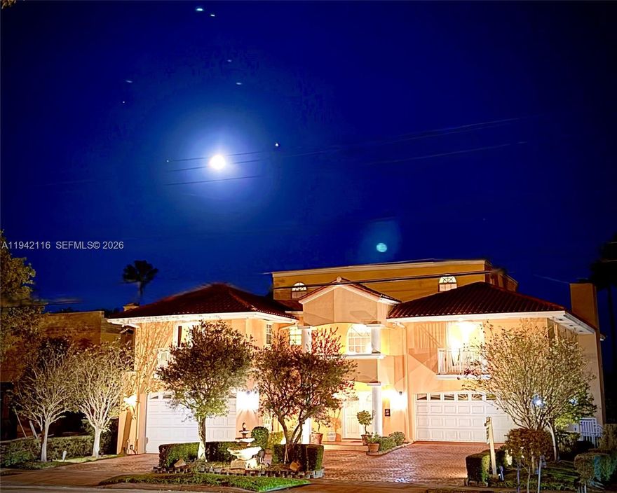 Luxury 3-Story La Gorce Golf Course Estate. This fully rebuilt, impeccably maintained 5-bed/5.5-bath residence, graces a meticulously landscaped 9,000 sq.ft. lot. The 1st floor boasts living & Florida rooms, custom mahogany library w/wood-burning fireplace, chef’s kitchen, cooking island, formal & informal dining rooms, Spanish tile throughout. The 2nd floor features solid red oak floors, large bedrooms, jacuzzi tubs, a gym, master suite w/wood-burning fireplace. A handcrafted spiral staircase leads to 2 additional enormous living spaces on the 3rd floor. Elevated foundation, upgraded plumbing+electrical, impact doors. Two large 2-car garages +7 driveway parking spaces, 2 laundries. The back yard features a pool, jacuzzi, brick BBQ w/smoker, and overlooks La Gorce Golf Course.