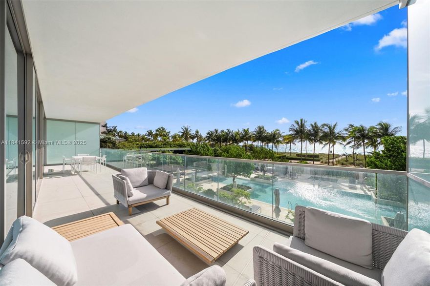 Experience exceptional beachfront living in this one-of-a-kind 2-Bedroom + den, 3-bath residence at the iconic Oceana Bal Harbour. This impeccably home welcomes you with a private elevator entry into 2,114 of living space framed by ocean views and wrapped in floor-to-ceiling glass. Featuring wood floors throughout, a split-bedroom layout for ultimate privacy, and the chef’s kitchen is outfitted with Gaggenau luxury appliances and an oversized island. Primary suite includes a spa-inspired bath with dual floating vanities, tub, and a glass-enclosed shower. Enjoy five-star amenities including beach services, resort-style pools, fitness center, spa, restaurant, tennis courts, concierge services, and more. Perfectly located moments from the world-renowned Bal Harbour Shops and fine dining