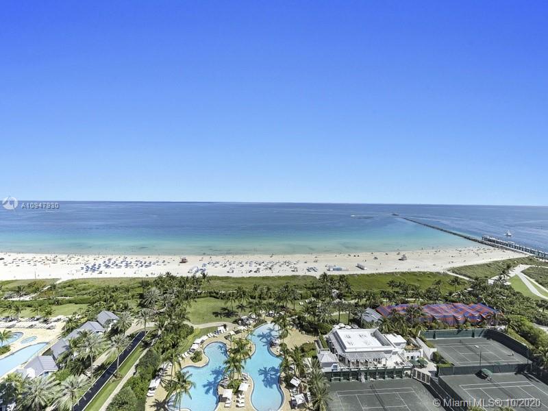 Direct Ocean view! Most desirable split two bedroom floor plan with open kitchen and large balcony.  Marble floors in living areas and carpet in the bedrooms. Very will kept with developer finishes.  Move-in and enjoy or update to your style. Enjoy the amenities of Continuum on South Beach: direct beach access, Beach Club, on-site restaurant, 3-story fitness/spa, lagoon pools and tennis courts.  Located in the south of fifth neighborhood in South Beach. Offering ultra-high-end condominiums, top rated restaurants, beautiful beaches, the Miami Beach Marina and South Pointe Park.