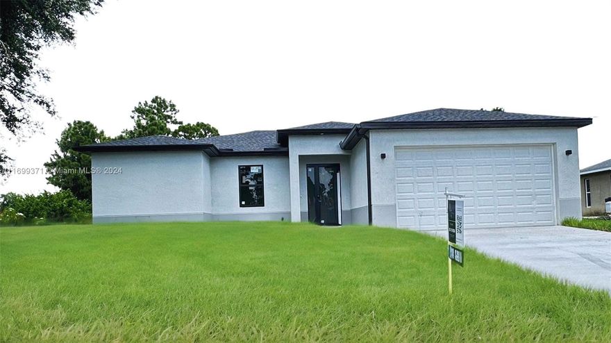 THE BEST PRICE ON THE MARKET. Brand new single-family home with 1,606 SQ FT LIVING AREA and 2,101 SQ FT CONSTRUCTION. Master bedroom with SPACIOUS WALK-IN CLOSET + 2 bedrooms + DEN for office, exercise room, or playroom. 2 beautiful bathrooms. Covered garage, porcelain floors, high-impact doors and windows. Enjoy a family-friendly community in Lee County, surrounded by parks, libraries, local shops, and excellent schools. Just 12 MILES EAST OF FORT MYERS. Proximity to I-75 allows quick access to beaches, premier shopping, dining, and recreation across Southwest Florida. Note: Pictures are from the same model but in a different location.