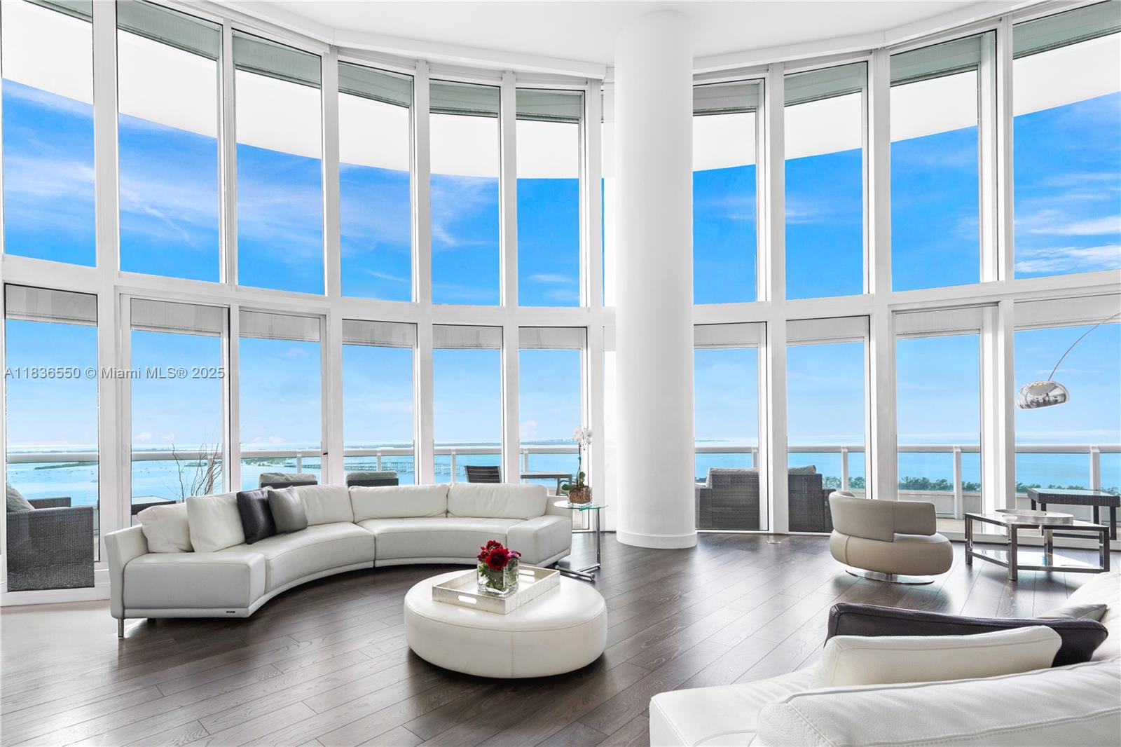 270 DEGREE VIEWS FROM THIS ULTRA ARCHITECTURAL DUPLEX IN THE SKY WITH SPARKLING BAY & CITY OF MIAMI VIEWS AT SANTA MARIA ON BRICKELL! Furnished 5 Bed + 5.5 Bath. 5,730 SF Interior w/Expansive Terraces. Private Elevator leads you to this Duplex featuring Soaring 24 FT Living Room Ceilings w/Unobstructed Bay & Ocean Views. Striking Staircase & Rich deep Oak Floors. Spacious Dining Room + Chef’s Italian Kitchen by Snaidero w/Gaggenau Appliances, Pantry + Wet Bar. Expansive Primary Suite w/Separate Office/Den, Custom Closets, Grand Dressing Area & Spa Bath w/ Panoramic City Views. Upgrades to 4 Guest Beds w/Ensuite Baths. Fully Integrated Home Theater, Custom Wood Paneling + Generous Storage. Santa Maria is one of Brickell’s Most Exclusive Full-Service Buildings Offering 5 Star Amenities.