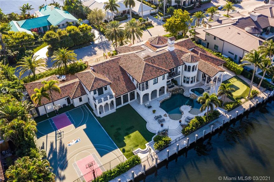 Located in Harbor Beach, one of the most exclusive gated communities in Ft Lauderdale, is the spectacular Italian inspired, resort-style estate designed by renowned Randall Stofft Architects. 

Meditteranean Villa spans almost 13,500 sqft on a double lot with 215' of frontage along the Intracoastal Waterway. A boater’s paradise: deep water frontage on a 135' wide canal accommodates mega yachts up to 190'. 
The 6 bedroom estate with full and 2 partial bathrooms, elevator.

Perfect for entertaining with resort-style amenities: chilled wine room, theater, game room, gym, hot tub, swimming pool with a slide, fountains and a commercial-grade summer kitchen. The outdoor amenities also include a full-size NBA basketball court. Optional Surf Club membership and private marina available.