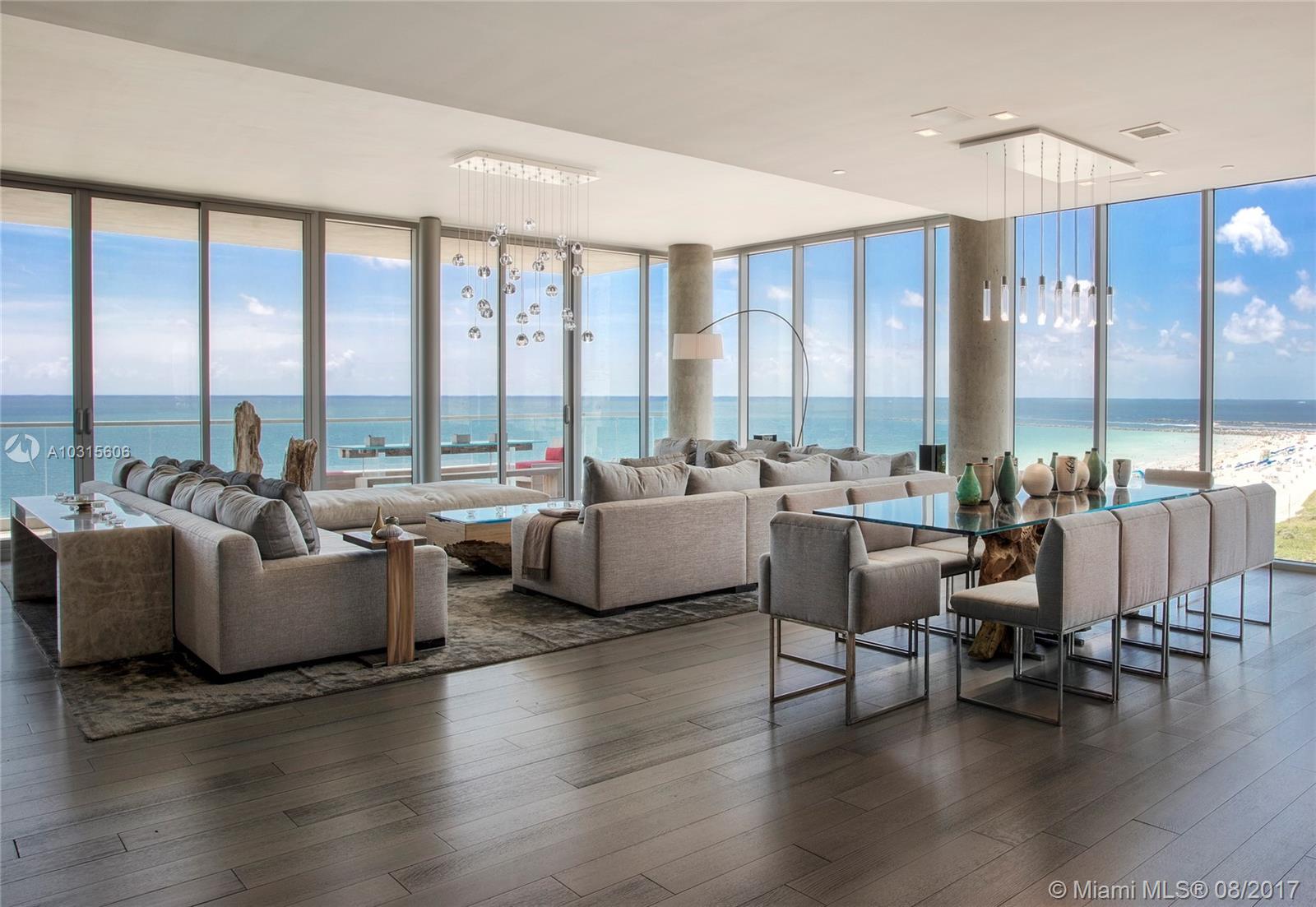 The only full floor oceanfront penthouse in South Beach. This 13,220 sf 2 story Penthouse has it all: nearly 7,000 sf of interior space, a private 5,223 sf roof deck w/ 36 ft infinity pool, outdoor kitchen, fire pit, and massive entertaining space. It offers and abundance of light and space, and has a plethora of luxury specifications. 360 ocean & city views enjoyed from a comfortable height 100 ft above the beach.
