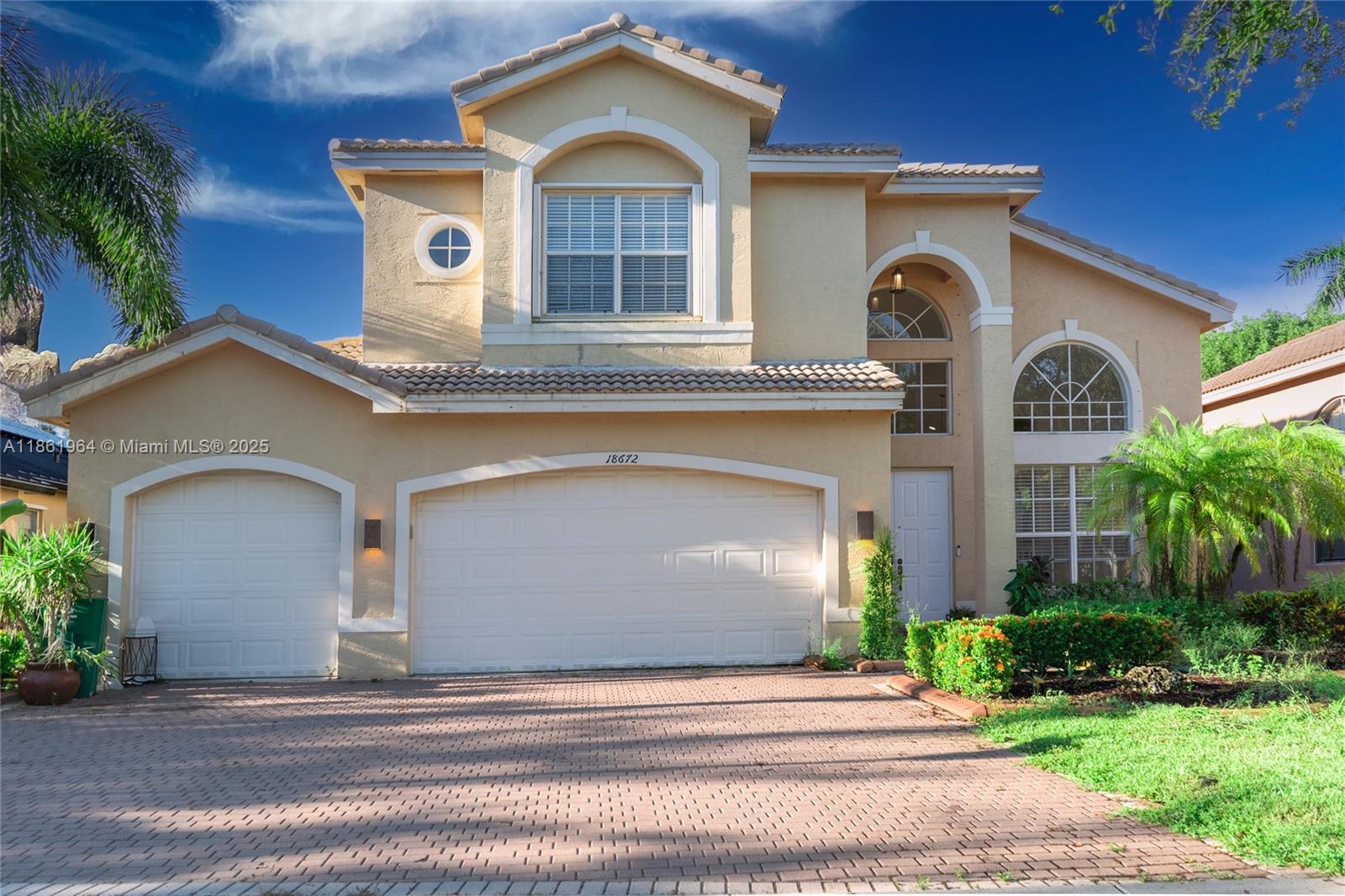 Beautiful and spacious 4BR/3BA home in the exclusive gated community of Sunset Lakes. Oversized master suite with unique his-and-hers split bathroom. Two upstairs bedrooms share a Jack and Jill bath. First-floor bedroom and full bath, great for guests or a home office. The kitchen features granite counters and custom backsplash. Private backyard with no rear neighbors, and 3-car garage. Enjoy resort-style amenities: clubhouse, gym, pool, tennis courts, and 24-hour security. Live like you're on vacation!