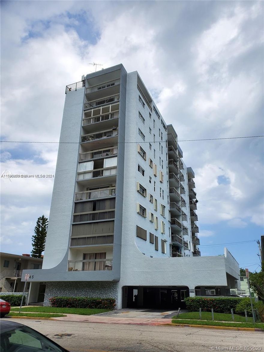 Excellent investor opportunity!  Tenant-occupied until 12.18.25. Desirable West Avenue neighborhood unit offering nice views of Biscayne Bay, Downtown Skyline, South Pointe, & Collins Avenue buildings from balcony.  South-facing windows & balcony provide wonderful natural light throughout the day.  Close to Lincoln & Alton Roads, Flamingo Park, and neighboring restaurants/cafes, grocery stores, movie theater & shops. New A/C condenser & handler installed May 2024.  Building elevator & only four/4 units per floor.  One/1 covered assigned parking space in attached, ground-level garage.  Pool, on-site laundry facilities, lobby/mail room. New impact windows forthcoming.