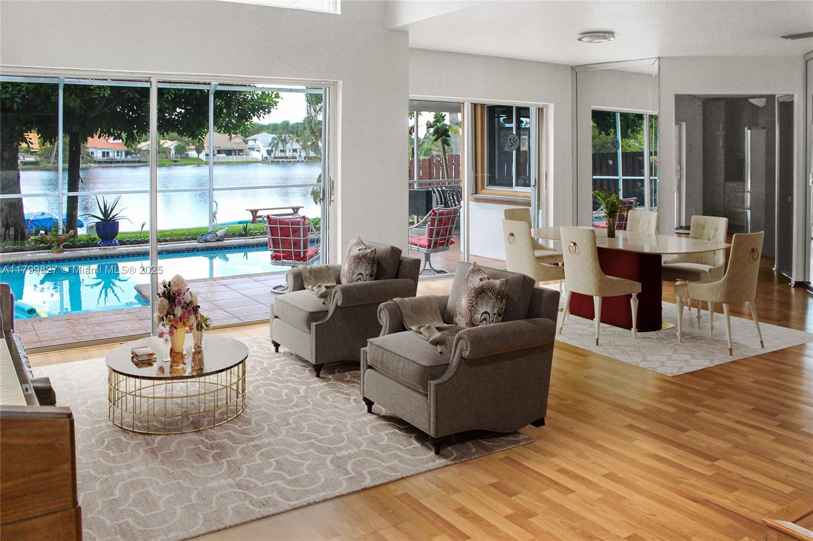 RARELY available! WIDE OPEN LAKEFRONT home nestled in the desirable gated Reflections at Rock Creek. BARREL Tile Roof 2024. Rheem 5 Ton A/C Jan 2023.Featuring high ceilings and an abundance of natural light. The updated kitchen features granite countertops, stainless-steel appliances, and ample storage space. This home offers lovely direct water views with 50 feet seawall and breathtaking sunset views from this navigable lake. The tropical private backyard features an oversize screened saltwater system pool with heater for all year enjoyment. Also, yard offers a cover patio, creating the perfect space for relaxation and outdoor entertainment. Neighborhood offers access to local amenities and organized festivities. Great neighbors. Top-rated schools. Seller motivated! Very easy to show.