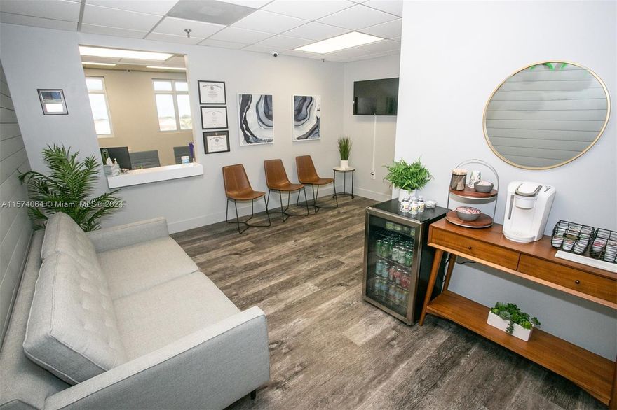Perfect for Doctors and Medical Professionals. Tremendous opportunity to lease in Flamingo Falls. A fully renovated, fully turn-key, fully furnished office space. Available for very a flexible lease. Can be leased for just a few days a week (rent to be prorated based on number of days per week). The space features modern high end finishes, a gorgeous reception area with a drinks refrigerator, quality sound system, brand new quartz counters and cabinets, top of the line furniture including exam tables and more. There is also a kitchen/break room with refrigerator and microwave. 2 private bathrooms within the space. Lease term of 1-5 years.