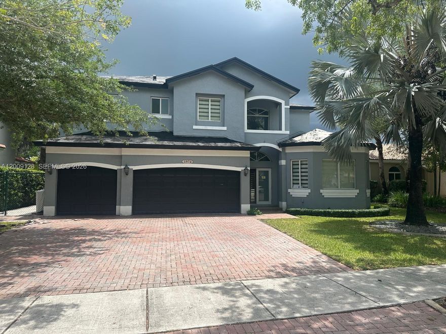 SPACIOUS PALM ISLES ESTATE HOME WITH GOLF VIEWS.  This 5-bedroom, 3-bathroom home with a 3-car garage is situated on a premium lot with scenic views of the Golf Course. The home features a split open floor plan with a large great room that opens to the kitchen, breakfast area, and family room. The kitchen offers granite countertops, and tile flooring is located throughout the living areas.  The spacious primary suite includes dual vanities, a separate shower, and a soaking tub. The fenced backyard provides added privacy. Located in a gated community with tennis and pickleball courts.  Sold As-Is Cash only due to condition.