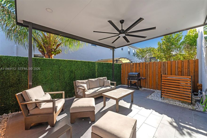 Beautifully maintained townhome in the gated community of Riviera, offering the perfect blend of comfort, style, and low-maintenance living. This spacious layout features 3 bedrooms and 2 full bathrooms upstairs, plus a convenient half bath downstairs—ideal for everyday living and entertaining.

The upgraded kitchen is a standout, featuring Cortiz countertops, a deep sink, and tasteful finishes that complement the home’s bright, inviting feel. Enjoy high-end light fixtures throughout, adding a modern touch, and laminate flooring throughout the entire second floor for a clean, cohesive look. The primary suite includes an upgraded master bathroom designed for comfort and functionality.

The home also offers a 1-car garage, with half currently converted into storage—easily converted back to full garage space if desired. Step outside to a beautifully designed outdoor area: a fully tiled backyard with an insulated gazebo, complete with lighting and a ceiling fan, creating an ideal space to relax, host gatherings, or enjoy evenings outdoors.

Located in Riviera, a sought-after gated community with resort-style amenities, including a clubhouse, pool, gym, and park. Conveniently located near shopping, dining, and major roadways. A must-see!