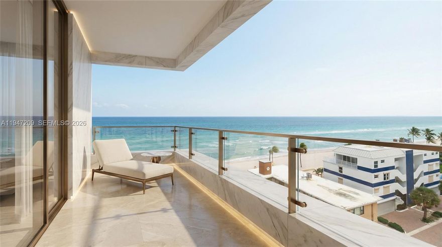 702 | PH | 2BD / 2.5BA | 1,109 SF | South | 3 Parking Spots. Penthouse
Residence 702 offers refined boutique living on the top floor, featuring 1,109
SF with two true suites and a dedicated powder room. Bright south exposure
fills the home with natural light, enhancing the open living and dining areas
that flow seamlessly to the balcony. Designed for both comfort and
entertaining, the layout delivers privacy, scale, and effortless indoor-outdoor
living. Interiors are envisioned in a calm, luxury-modern palette as shown in
the renderings, with soft cove lighting, clean architectural lines, expansive
glass, and spa-inspired bathrooms. ETURNA Beachside is a rare new-build
offering on Hollywood Beach, ideally positioned on the ocean side of A1A with
only 36 residences and amenities including a pool deck, resort-style
swimming pool, fitness center, sauna, cold plunge, 24/7 front desk concierge
and beach club service. Seasonal rental friendly. Steps to the sand and
Hollywood Broadwalk, with convenient access to Aventura, Fort Lauderdale,
and FLL Airport. Flexible rental policy min 30 days. Estimated delivery Q1
2026. Renderings for illustration; subject to change.