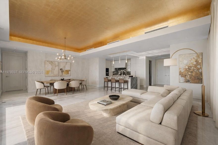 Estates at Acqualina Residence 1506 presents a rare opportunity to own within the most prestigious beachfront building in Sunny Isles Beach. Exquisite 3 bedrooms + den residence features an expansive 20-foot long floor-to-ceiling sliding glass walls. Connecting the interiors to one of the most generous terraces for typical units complete with a summer kitchen and private hot tub. The home also offers a chef’s kitchen outfitted with French gas range, dramatic onyx countertops, bespoke finishes, an onyx-clad primary bathroom with a steam shower, marble floors throughout, and 10.6-foot ceilings. Ownership at The Estates at Acqualina includes access to an unparalleled lifestyle: five on-site restaurants, three resort-style pools, a Rolls-Royce house car, daily breakfast service, a private cinema with weekly showings, bowling alley, water slide, golf simulator, soccer field, basketball court, and even ice skating, all delivered with Acqualina’s signature five-star service.