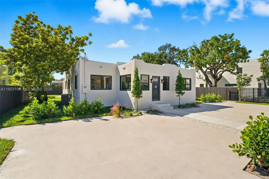 Happy New Year and Brand New Roof on this stunning Pueblo revival style home! Beautifully reimagined 4-beds/3-baths residence, completely updated with attention to detail. Step inside to discover light-filled living spaces with modern finishes, sleek fixtures, and appliances that blend style and functionality seamlessly. Open-concept layout flows to a private, secluded patio, perfect for entertaining guests or enjoying quiet moments surrounded by lush greenery. The expansive yard offers ample room to easily extend the home or add a sparkling pool, providing exciting opportunities for future enhancements.
Whether you’re seeking a serene family retreat or a prime investment, this home delivers exceptional versatility. Centrally located with quick access to Grove, Gables, Brickell & Airport, a hidden oasis in one of Miami’s most central neighborhoods.