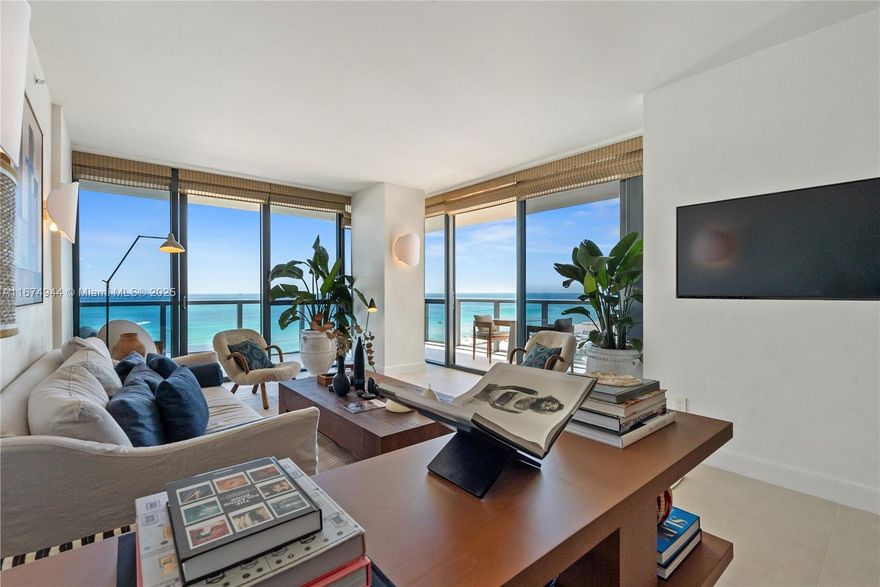 Direct ocean, rarely available, south-east corner 12 floor Residence at the renowned W-South Beach. Newly & tastefully renovated. Features include - sophisticated French Oak wood paneling and doors, custom wood design closets with silk and linen fabric lined panel doors, motorized wood shades, exquisite light fixtures throughout & premium top-of-the line Miele kitchen appliances. The space is a harmonious blend of modern minimalism and traditional craftsmanship.  A truly sophisticated ocean front abode that bridges the gap between the contemporary and the classic.