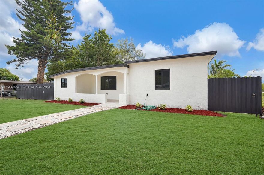 Fully remodeled home on with just 12,000 sq ft lot! Features a modern kitchen with upgraded countertops and finishes, impact windows, and a brand-new roof(2025). Spacious master suite includes a private kitchenette—ideal for in-law quarters or potential rental income. Large backyard offers plenty of room for a pool, expansion, or outdoor entertaining. Turnkey property with excellent flexibility for homeowners or investors.