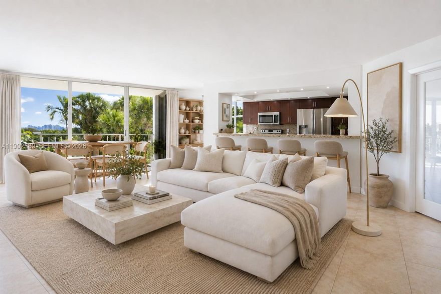 Few condos in Miami at this price point offer the combination of updated interiors, generous square footage, and resort-caliber amenities that define this corner residence at Towers of Quayside.
Unit 412 in Tower 4 spans 1,469 square feet with a well-conceived layout: updated open kitchen, fully renovated bathrooms, custom closets, new flooring, and an in-unit washer and dryer. The primary suite is expansive — large walk-in closet, dual vanities, separate soaking tub and shower — and the secondary bedroom opens onto a wrap-around balcony overlooking the pool and landscaped gardens below.
The unit's position on the fourth floor provides a meaningful convenience: direct access to the pool deck, sauna, steam room, cold plunge, BBQ pavilion, and garage without using an elevator. Cable, internet, water, and a large storage locker are all included.
The broader setting is equally compelling. Towers of Quayside is a 34-acre gated waterfront community with a marina, 8 tennis courts, pickleball, a full-service attendant spa, two restaurants, and extensive green space. Boat slips are often available for rent or purchase. Seller is offering a $5,000 incentive toward mortgage rate buydown or closing costs — inquire for details.