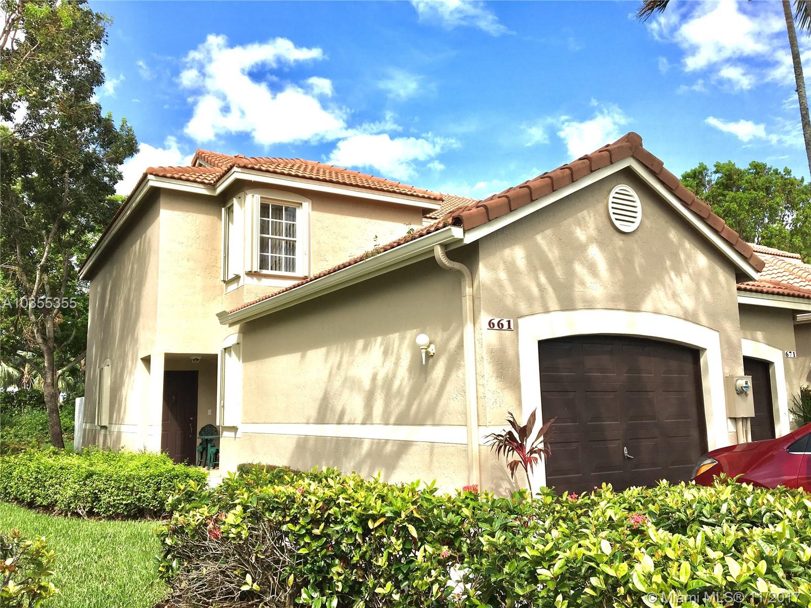 Look No More... Buy this 2 bedroom 2.5 baths Corner TOWNHOUSE in the Gated Community of SAN REMO WESTON, FL. Very well maintained. Unit's Features: Granite counter tops in kitchen and all bathrooms. Tiles in the first floor, Wood floors on stairs and bedrooms. Walk-in closet. Covered Garage parking. Community pool across the unit. Walking distance to Excellent A-rated School & shopping. Amenities include: Pool, Basketball & children play area. EASY ACCESS to major highway, shopping markets, restaurants and Sawgrass Mall.
Call Listing Agent for more information or schedule a showing appointment.