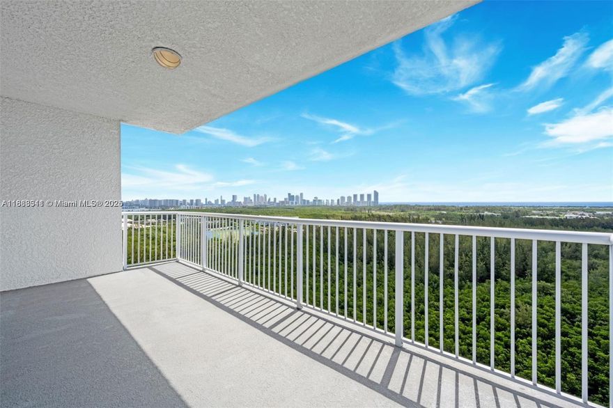 Spacious corner residence with over 2,300 sq. ft., 3 bedrooms, 3.5 baths + den. Enjoy breathtaking views of the ocean, Oleta Park, and Sunny Isles skyline. Features include marble floors throughout living areas, laminate wood in bedrooms, walk-in closets, granite countertops, stainless steel appliances, and in-unit washer/dryer. The oversized primary suite offers dual walk-in closets and a spa-style bathroom with separate tub and shower. Gated community with resort-style amenities: new clubhouse, fitness center, heated pool, tennis courts, playground, dog park, valet, EV charging, and 24-hour security. HOA covers water, cable, and internet. Conveniently located minutes from FIU, Aventura Mall, Sunny Isles Beach, Oleta River State Park, dining, shopping, and major highways.