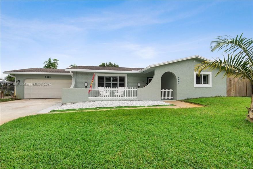 Charming and completely remodeled single-story home featuring 3 bedrooms, 2 baths, and a 2-car garage. Enjoy
a sparkling pool, a spacious fully fenced private backyard, a large turf grass area, fruit trees, and a tranquil shady
lanai. This home boasts impact windows and doors, high-end wood-look tile floors throughout, and a sunken
formal living room. The full cabana bath includes a pebble stone tile shower. The master suite, with a full bath,
walk-in closet, and plantation shutters, is thoughtfully separated from the other two lovely bedrooms and bath.
The gorgeous updated kitchen features white quartz countertops, white cabinets, a farmhouse sink, and a huge
center quartz island with ample storage.