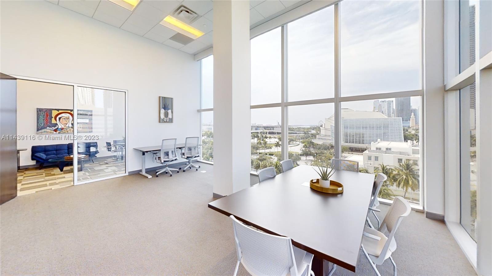 2-10 person privately enclosed corner office with electric shades. 365sq ft & up to 561sq sq feet. Electricity & Wi-fi included. Top floor corner. Access to 4 additional conferences rooms, social media content rooms, phone & content filming rooms, fully equipped kitchen, break room, lounge and lobby reception area. Views of Downtown Skyline, Port of Miami & Biscayne Bay views. Covered garage Parking spaces available separately. Located steps to Adrienne Arsht Center, Venetian Cswy. to South Beach, Metro Mover station, I95 & Dolphin 836 to MIA Airport in minutes.