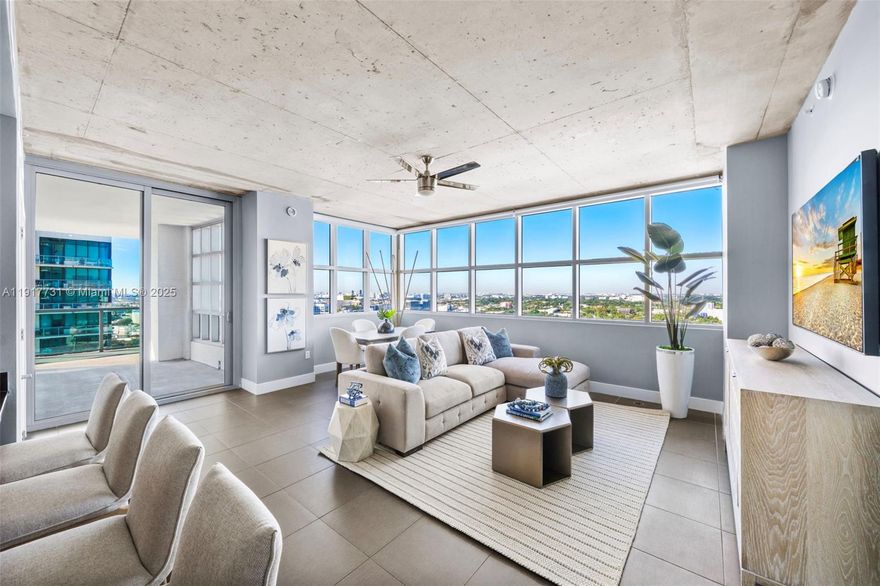 Step inside this industrial chic residence located in the heart of Midtown. The sought-after 01 line offers corner privacy, a comfortable 2/2 split floor plan and a unique balcony that acts as an extension of the living area as a large portion of it is nestled underneath a private covering. This open and bright space feels like a glamorous home sitting high above Miami's most desirable neighborhood. The newly renovated Four Midtown showcases an expansive pool deck, new fitness center, sauna, steam, new co-working lounge, covered parking and 24/7 staff. W/D in unit, deeded parking. Easy to show.