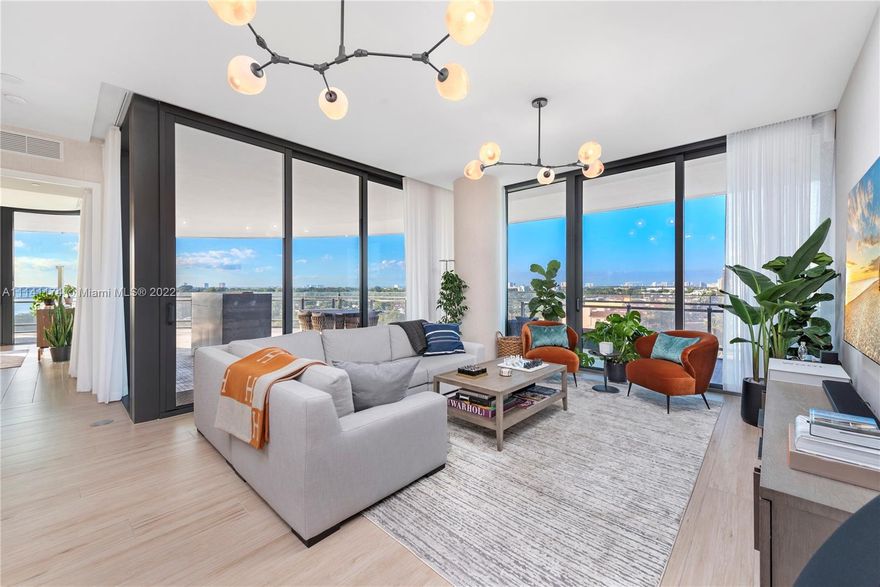 One of Miami Beach’s most unique buildings, Eighty Seven Park, was designed by renowned architects Renzo Piano Building Workshop. Enjoy resort style living in this split-plan residence which boasts spectacular Biscayne Bay and the Miami skyline views to the West and the endless Atlantic Ocean to the East. With an enormous 1,433 sf terrace, it affords seamless indoor and outdoor living.  This corner residence is equipped with a chef’s kitchen, Subzero and Wolf appliances, a summer kitchen and luxurious baths with a view from every room. A boutique building with just 65 units, superlative amenities including a state-of-the-art gym and spa with hammam, and an enoteca and fugo bar with pool, beach and room services. These are surpassed only by the 5 star services throughout the property!