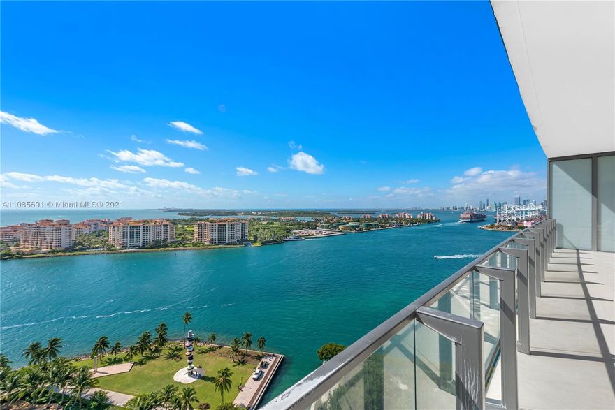 With clean lines and expansive square footage,your luxe home glitters under a glassy, elevated façade.Coming home,your floor-to-ceiling sightlines reveal views of So Beach,Government Cut & Fisher Island across dual 11' deep balconies,where southwest brings the shining cityscape & northeast welcomes the sun.Indoors reveal limestone floors & spacious walls like a canvas for art inspiration,while your gourmet kitchen features Miele appliances,built-in 140-btle wine fridge & outdoor grill station.In your master retreat,enjoy a walk-through closet and ensuite with dual showerhead spa shower & natural stone step-down bath.From the prestigious South Pointe setting with building amenities and 2-car climatized private garage,settle in for a champagne toast to perfection.Your life at Apogee awaits.