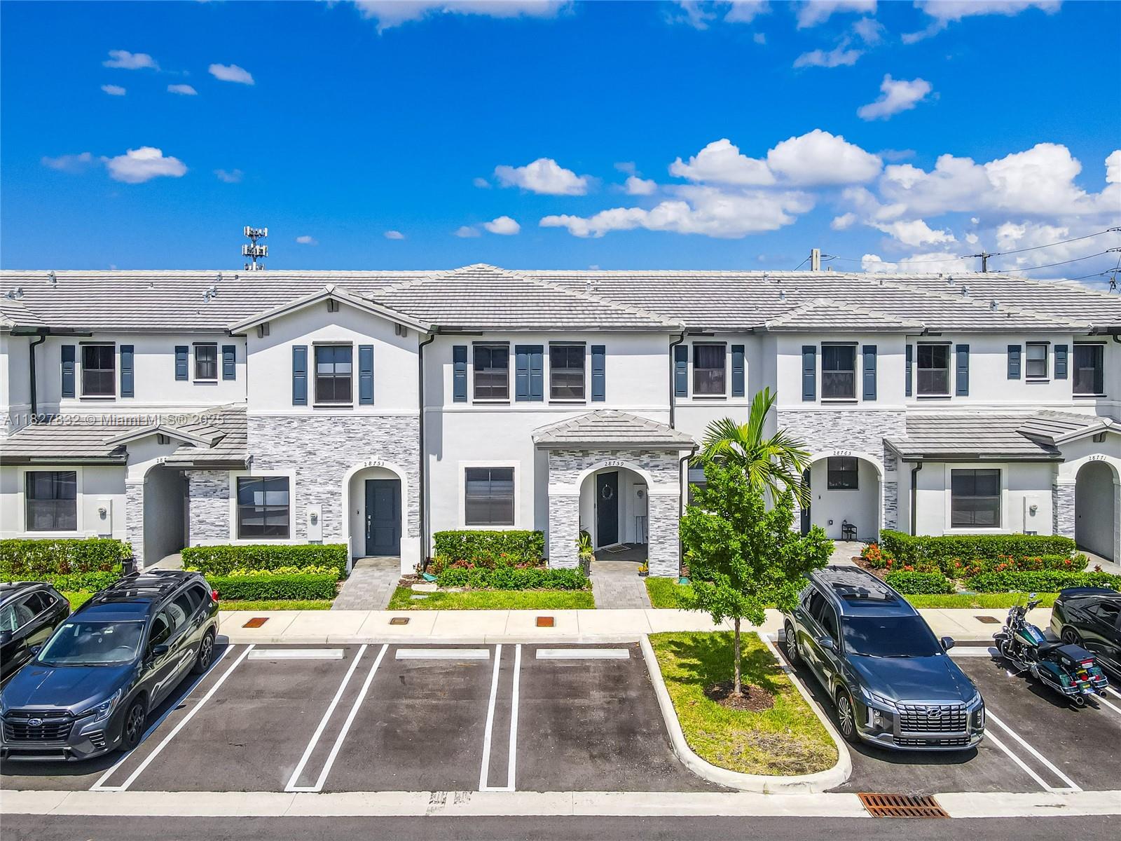 This 2022 townhome with a VA 3.75% assumable loan is a great opportunity. A spacious 3 bedroom, 2.5 bathroom home featuring quartz counter top, stainless steel appliances, all tile flooring on the first floor, zebra black out blinds, ringdoorbell, and a paved patio with an awning making it perfect for outdoor entertaining. Located in a gated community with beautiful amenities such as a pool, exercise room, and playground, providing everything you needright at your fingertips. Oh, and there is a storage shed in the patio and 2 assigned parking spaces directly in front of the home for added convenience.