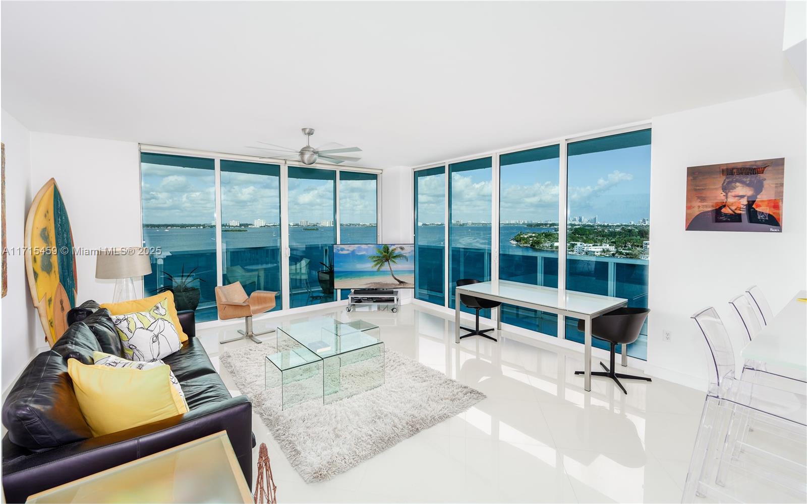 Rare customized 02 line with expansive Biscayne Bay views. This 2 bed 2 bath corner unit has been thoughtfully designed blending luxury and functionality while maximizing space, flow and unobstructed views from every room. Washer dryer in unit, 2 deeded parking spaces and extra storage. Full amenity building features on-site management, fully equipped gym, bayside pool and BBQ area. Get in before the revitalization of the island is complete and prices go up! New Projects include: Shoma Bay, Continuum, AFA Training Facilities and the Sunbeam Project. Steps to new Palm Tree Club and Normandy Shores Golf and Tennis Club. This Prime location has access to all the Magic City has to offer.