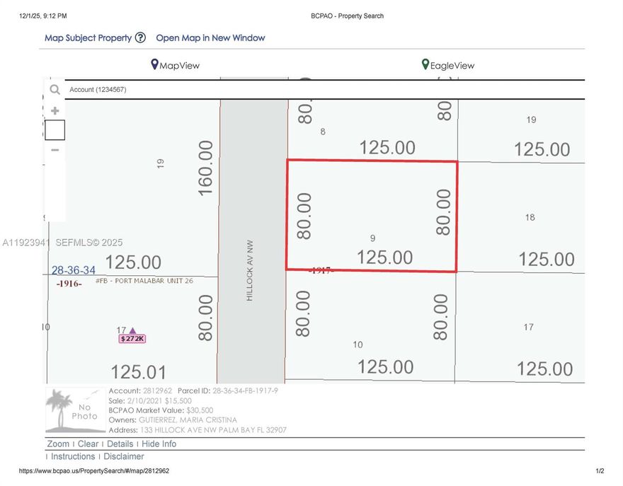 1/4 acre lot in the heart of Port Malabar, Palm Bay. This residential lot, 80 by 125 feet, is located in an area of new construction homes, great to build your home or for investment purposes. Close to schools, shopping, restaurants, parks, and only 5 miles to I-95 express way.