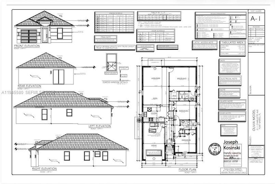 New construction in Fort Myers featuring a modern tropical design. This beautiful single-story home offers approx. 1,207 SF of living area and 1,491 SF total area, including garage and front porch. The open-concept layout seamlessly connects the living, dining, and kitchen areas, ideal for comfortable everyday living and entertaining. The home includes a spacious primary suite with a walk-in closet and a private bath, well-sized secondary bedrooms, and contemporary finishes throughout. Built in compliance with the 2023 Florida Building Code, with impact windows and quality materials. An excellent opportunity to own a brand-new, move-in-ready home in a desirable Fort Myers location.