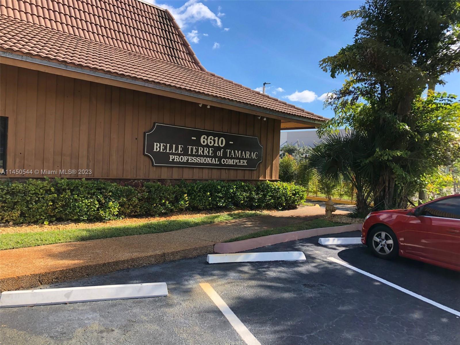 Belle Terre of Tamarac Professional Complex. Great office for Rent. It has one waiting/welcome area, three offices/room, Storage, Kitchen, and bathroom inside. The office is located on the second floor. There is an elevator. Great location and perfect for dentist, psychologist, accountant, doctors, etc.