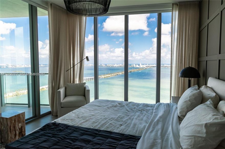 Best water view in Edgewater, completely furnished by a high-end designer, 3 bedrooms, and 4 bathrooms at Biscayne Beach. Enjoy magnificent views of the bay, ocean, intercoastal, and city from your 10-ft floor-to-ceiling glass windows, and two oversized terraces. The unit features a private foyer/elevator entrance, Miele stainless steel appliances, and Italian cabinetry. Located in the East Edgewater neighborhood, within close proximity to Miami's best culinary and retail destinations. Only 10 minutes Airport, South Beach. The 51-story waterfront tower features resort-style amenities including a secluded pool deck and beach club retreat, steam room, tennis courts, kids' playroom, basketball court, business center, and dog park