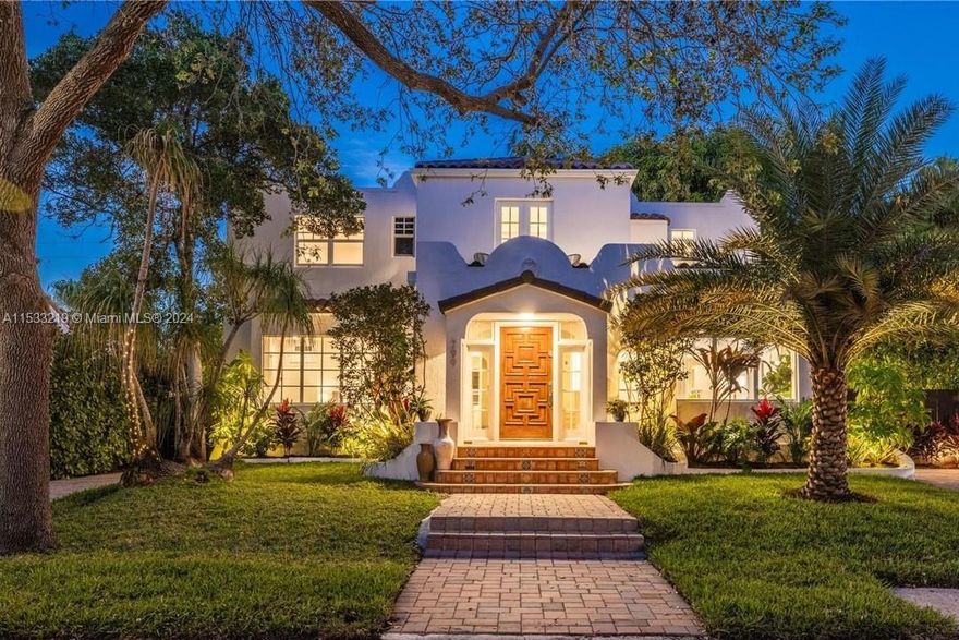 Welcome to Villa Malibu in Historic Bayside! You’ll feel like you’re in your own private compound in this preciously preserved and beautifully updated 1920s Spanish Med-Art Deco estate home and guest house! The three-bedroom 2,536 SF principal home has a spacious open flow plan with multiple living areas, a unique carved fireplace, formal dining, updated double eat-in peninsula kitchen and breakfast nook. French doors open to a modern glistening pool and entertainment courtyard. A separate pathway and courtyard lead to a large, enchanted tea garden with a two story 832 SF guest house with one bedroom, one bath, kitchen and balcony. Fantastic features: new roof; impact windows-doors; updated HVAC, electric, plumbing, appliances, designer kitchen and baths, plus lush tropical landscaping.