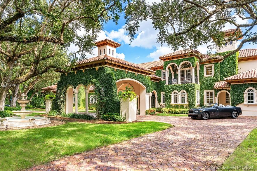 This Mediterranean inspired masterpiece of elegance & style in Coral Gables is known as “Casa Arboles” sits on a manicured 2.87-acre lot w/an amazing canopy of 88 mature oak trees. The two-story gated estate is a private compound ideal for an extended family, accommodating for live in staff & was meticulously remodeled in 2020. Features expansive living, dining & family areas, marble floors, gourmet kitchen, a library, elevator, 2 offices, gym, movie theater, & 2 private guest suites. The large principal suite sports a sitting room, 2 balconies & stunning dual bathrooms and voluminous walk-in closets. The outdoor resort-style areas made to entertain with a fountain, new limestone pool deck, covered seating areas, salt water pool w/hot tub, full lighted tennis & basketball court.