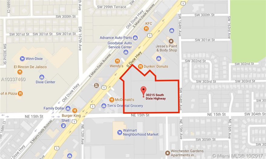 Rare opportunity to purchase 8.5 AC at a strategic location with Frontage on U.S. 1 and SW 304 Street, across the street from City of Homestead Boundary line. Zoned BU-1A perfect for retail, service facilities or specialized commercial uses. Join McDonalds, Wendy’s, Dunkin Donuts and car dealerships. Multitude of possibilities. See attachments for all permitted uses. The South end of Miami-Dade County is growing with no end in sight. Large Parcels of land with frontage on a major highway are becoming scarce. This could be your opportunity. Don’t miss it! Multiple Folio Sale  3079070160200; 3079080060130; 3079080060120; 3079080060082
