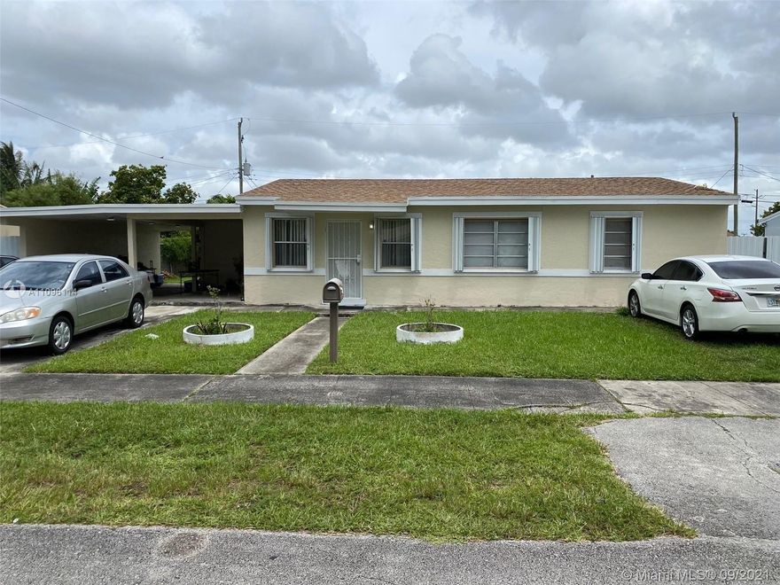 Look no more, 3/2 bring your in-laws. Double carport, that you can enclosed for a double garage
Appointment only tenants occupied .Call listing agent .
Buyer will be responsible  for the Miami gardens, re-occupancy  certificate