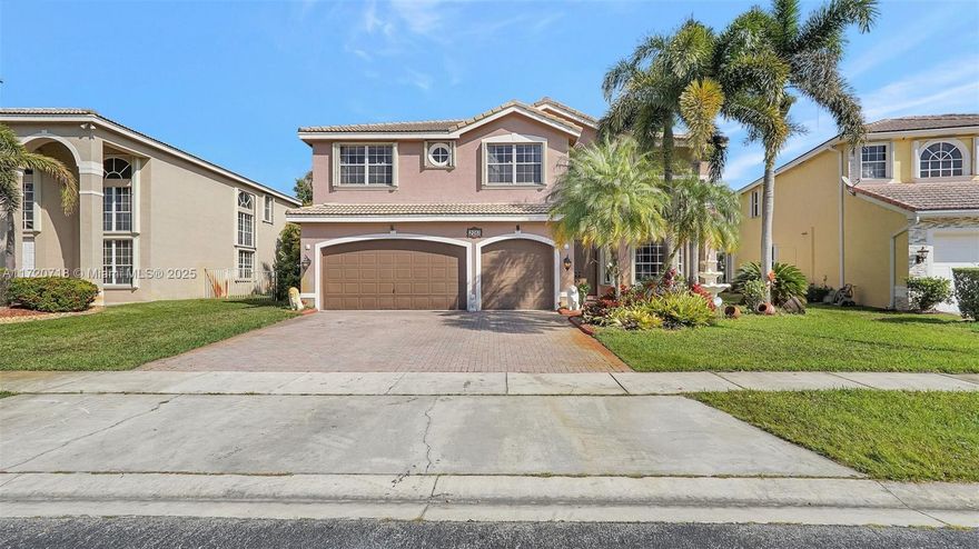 Exclusive pool home with 3 car garage located in Silver Shores gated community. 5 bedrooms & 3 full bathrooms along w a loft w closet (can be 6th bedroom or theater/game room). Formal living room w majestic 21 ft massive high ceilings displaying an elegant split staircase upon entry. Formal dining room perfect for large family dinners. The gourmet kitchen has black granite along w center island blending into the FL living room & kitchen nook. Downstairs bedroom & bathroom is perfect for guests. Backyard features a tropical private paradise to enjoy the pool & patio. Silver Shores features guarded entry gates, clubhouse, gym, Olympic resort pool, tennis & basketball courts, etc. Don't miss this opportunity-prime access to MIA & FLL, A rated schools & Pembroke Gardens shops/restaurants
