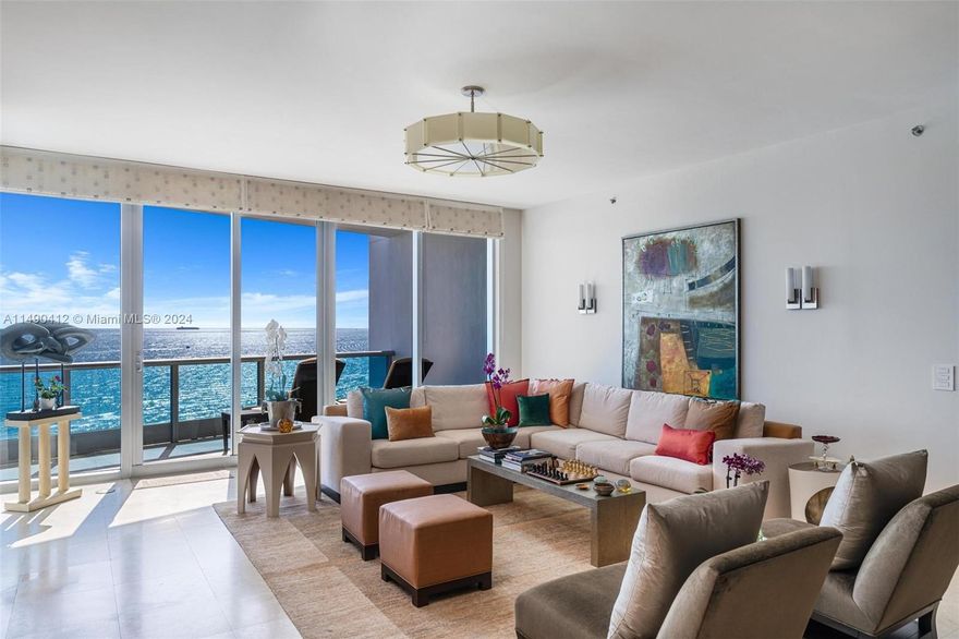 Welcome to The Bath Club, one of Miami Beach’s most prestigious & luxurious oceanfront communities. In this floor through residence, bask in the morning glow w/ sunrises over the ocean from the balcony & savor iconic sunsets over Miami from west balcony. This 17th fl. oasis boasts a private elevator landing, Miele kitchen appliances, Sub-Zero fridges, wine cooler, espresso maker & more. Principal bed overlooks beaches & blue waters & has twin walk-in closets, large bath w/ separate spa tub & shower & twin WC’s. 2 add’l beds boast bay views w/ ensuite bathrooms. 4th bed w/ ensuite bath can convert to a staff/office room. As a resident at The Bath Club, enjoy 5-star amenities, fine dining, spa, gym, tennis, heated pool, 24/7 concierge/valet/manned security gate. Unit sold furnished.