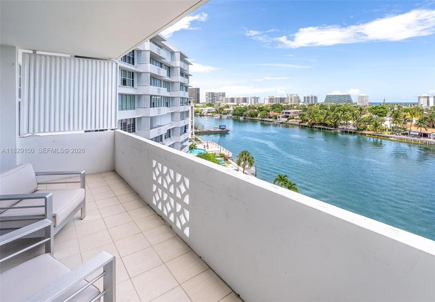 Price reduced to sell! Welcome to The Mediterranean, a MiMo waterfront condo in Bay Harbor Islands by architect Herbert Mathes. This 2BR/2BA on the 7th floor features ocean, bay, and city views from every room, as well as a spacious 100 SF terrace. Amenities include a bayfront pool, marina access, kayak launch, BBQ, and storage. The building has completed its 40-year recertification and SIRS, with excellent on-site management. Prime location: walk to the beach, Bal Harbour Shops, dining, and top-rated K-8 school. Only 30 minutes to MIA & FLL.