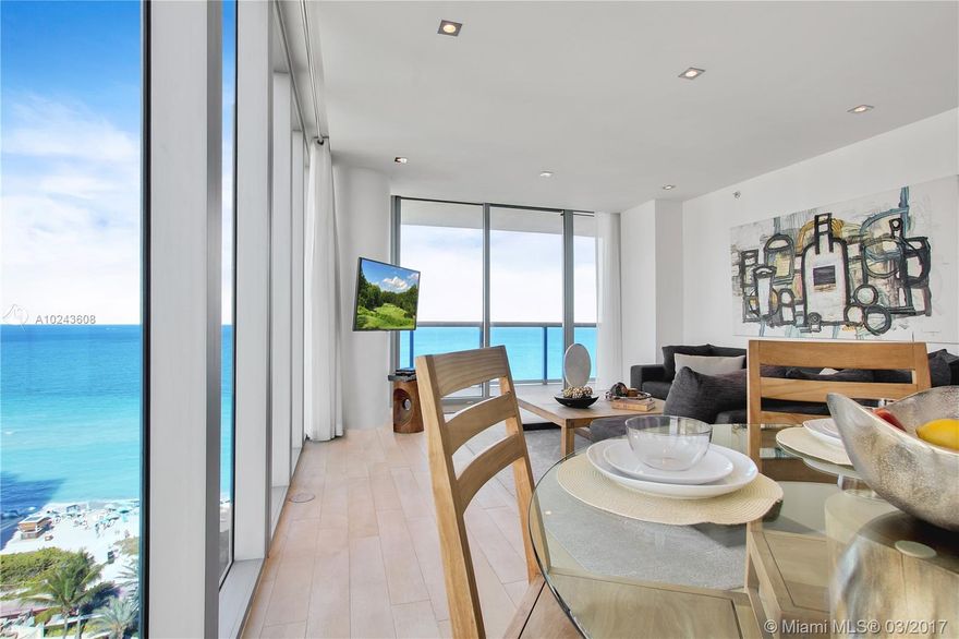 Beautiful direct ocean large 2 bedroom unit at world famous spa, Carillon. With 2 large balconies, a wonderful master bath, a gourmet kitchen with subzero frig and breakfast bar. The unit is a "flow-thru" so you get huge floor to cieling windows, Ocean Views, bay views and city views. The spa is free and there are over 300 classes for healthly living, including Zumba, Ballet, kick boxing, yoga, etc. Includes awarding winning restuarant, full beach service with private attendants.